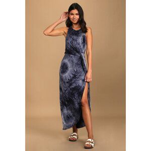 Lulus Set for Summer Navy Blue Tie-Dye Knotted Maxi Dress